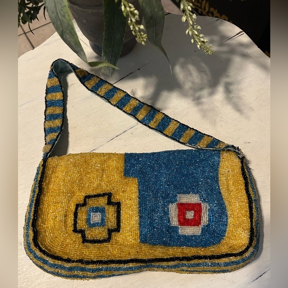 CHRISTIANA Bag Purse Tote Vintage Artisan Beaded Shoulder Western Beaded Aztec - Picture 3 of 9